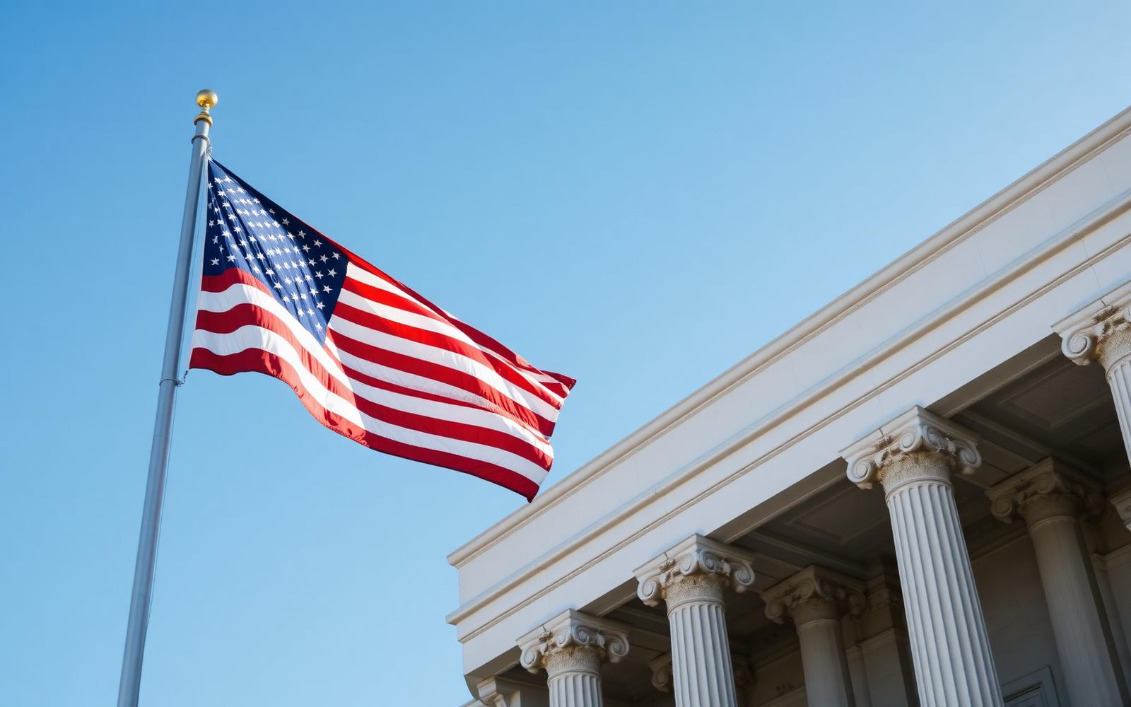 American flag beside a federal building